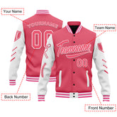 Custom Pink White Raglan Sleeves Jacket Bomber Full-Snap Varsity Letterman Personalized Jacket FZ005-D023002-7